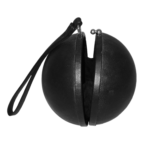 Rare Vintage Isaac Mizrahi Black Leather ' Bowling Ball ' Punch Bag Purse  1990s at 1stDibs