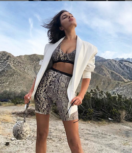 Olivia Culpo wearing Gelareh Mizrahi Natural Python Ball Bag at Coachella 2019