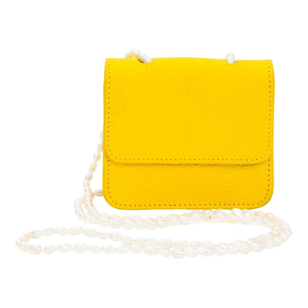 ITSY BITSY MICRO MINI YELLOW LEATHER PEARL STRAP BAG Gelareh Mizrahi